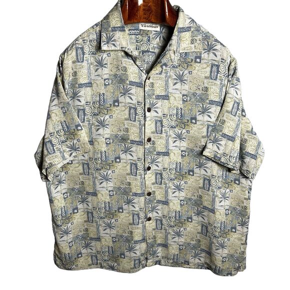 Caribbean Men’s Silk Blend‎ Size XL Tropical Print Short Sleeve Button-Up Shirt - Picture 1 of 4